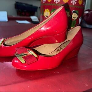 Salvatore Ferragamo Red Wedge Shoes with Glossy Finish 5 M gorgeous